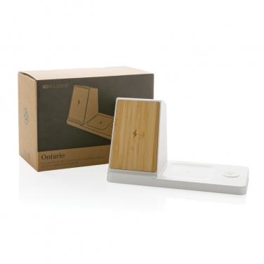 Logotrade promotional item image of: Ontario recycled plastic & bamboo 3-in-1 wireless charger