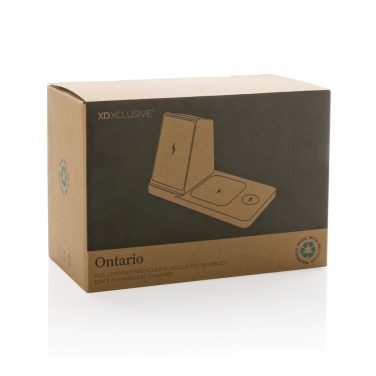 Logo trade promotional products image of: Ontario recycled plastic & bamboo 3-in-1 wireless charger