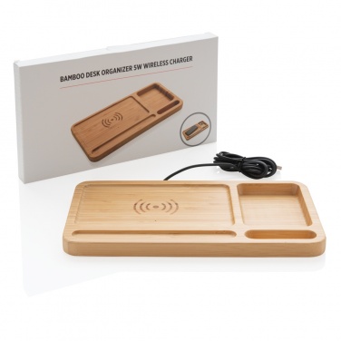 Logo trade advertising products image of: Bamboo desk organiser 5W wireless charger