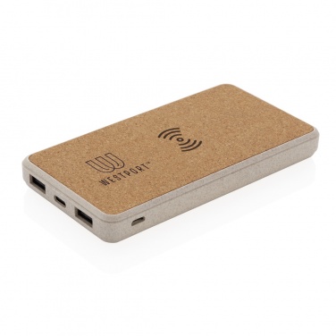 Logo trade promotional item photo of: Cork and Wheat Straw 8.000 mAh 5W wireless powerbank