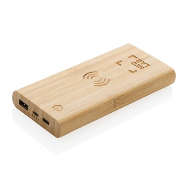 Logo trade promotional merchandise picture of: Bamboo 8.000 mAh 5W wireless powerbank