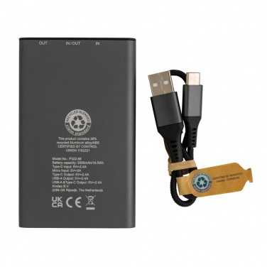 Logo trade promotional merchandise image of: Terra RCS recycled aluminium powerbank 5.000 mAh
