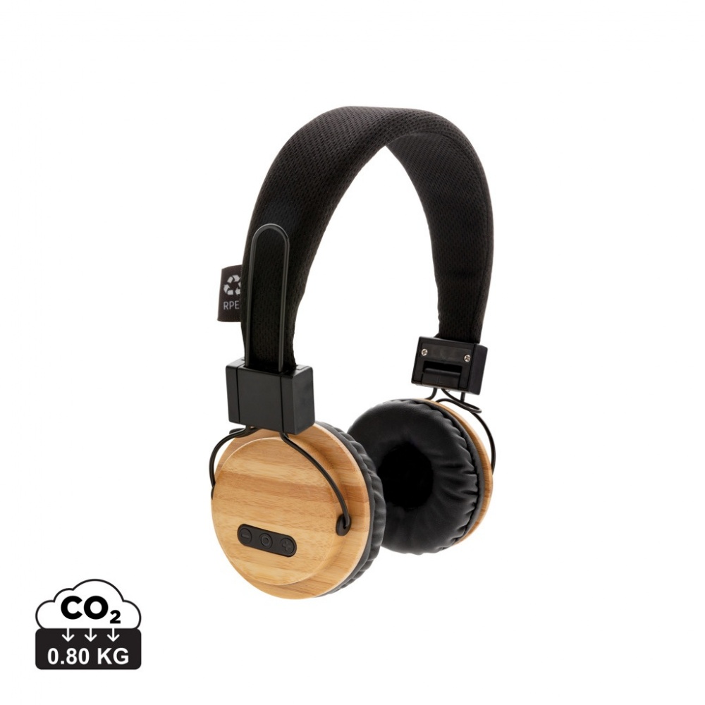 Logo trade promotional merchandise image of: Bamboo wireless headphone