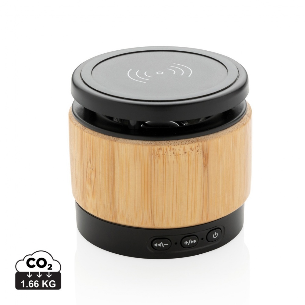 Logo trade promotional gift photo of: Bamboo wireless charger speaker