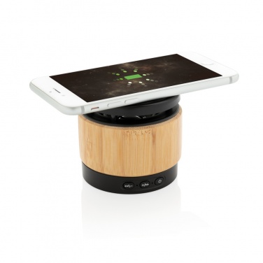 Logo trade promotional products image of: Bamboo wireless charger speaker