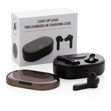 Logo trade promotional giveaway photo of: Light up logo TWS earbuds in charging case