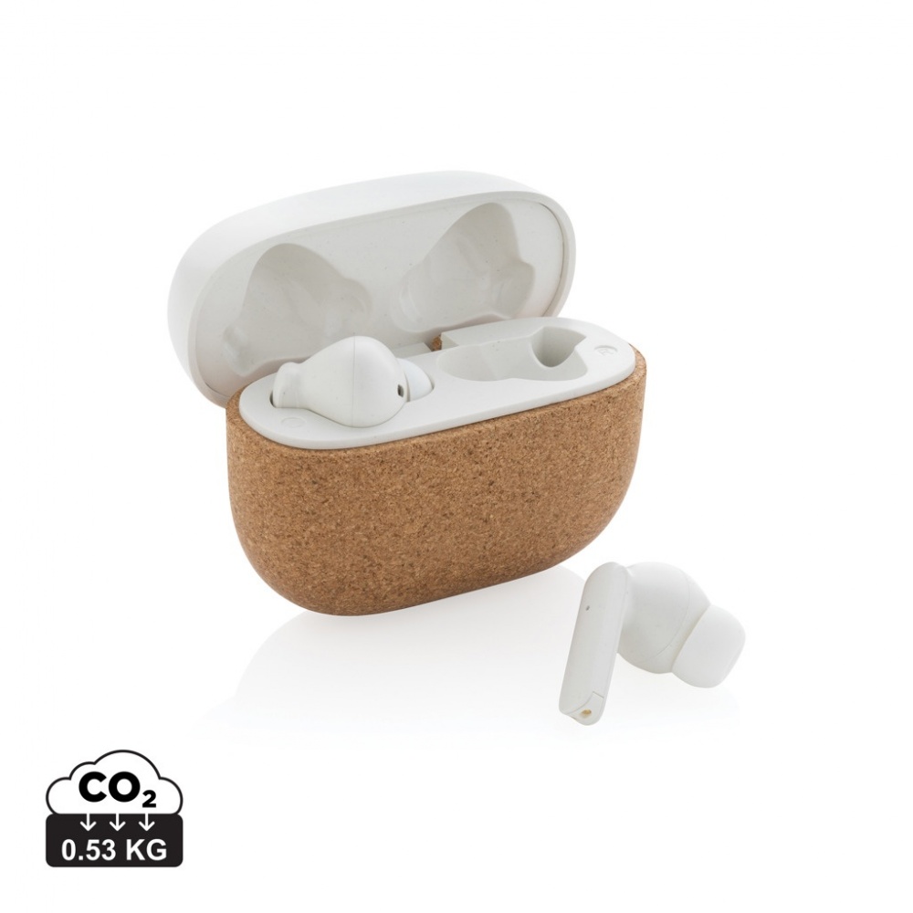 Logo trade business gift photo of: Oregon RCS recycled plastic and cork TWS earbuds