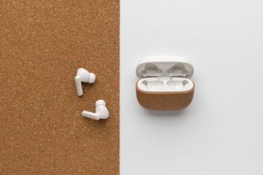 Logo trade promotional merchandise photo of: Oregon RCS recycled plastic and cork TWS earbuds