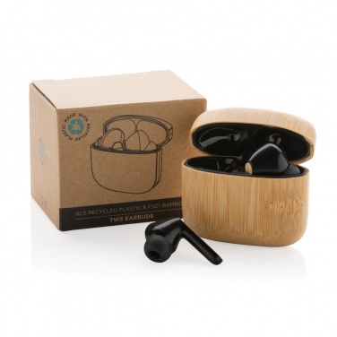 Logotrade promotional item picture of: Bamboo TWS earbuds with RCS recycled plastic