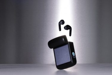 Logo trade promotional merchandise image of: Skywave RCS recycled plastic solar earbuds