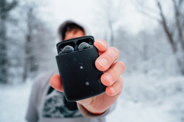 Logotrade promotional gift image of: Skywave RCS recycled plastic solar earbuds