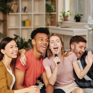 Logo trade promotional merchandise picture of: Singvibe RCS recycled plastic karaoke set with double mic