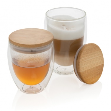 Logotrade promotional gift image of: Double wall borosilicate glass with bamboo lid 250ml 2pc set