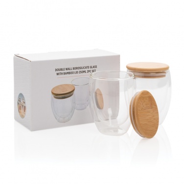 Logo trade advertising product photo of: Double wall borosilicate glass with bamboo lid 250ml 2pc set