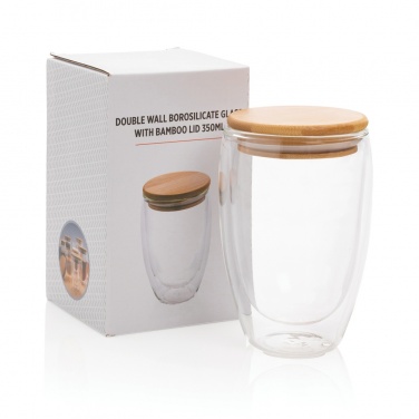 Logotrade promotional gift picture of: Double wall borosilicate glass with bamboo lid 350ml
