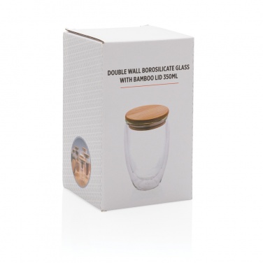 Logo trade promotional merchandise picture of: Double wall borosilicate glass with bamboo lid 350ml