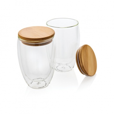 Logo trade corporate gifts picture of: Double wall borosilicate glass with bamboo lid 350ml 2pc set