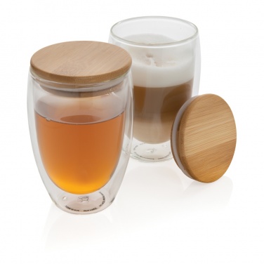 Logotrade promotional item picture of: Double wall borosilicate glass with bamboo lid 350ml 2pc set