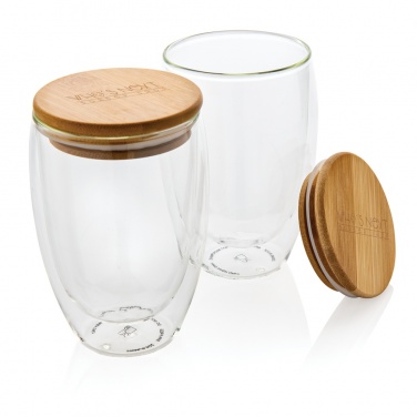 Logo trade promotional product photo of: Double wall borosilicate glass with bamboo lid 350ml 2pc set