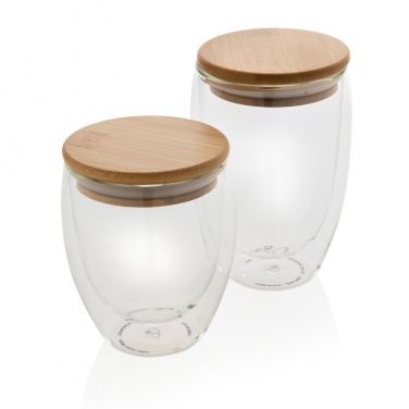 Logotrade promotional products photo of: Double wall borosilicate glass with bamboo lid 350ml 2pc set