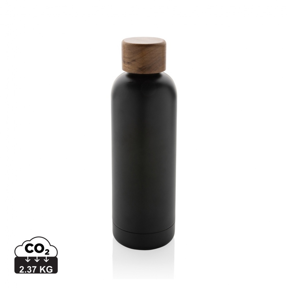 Logo trade promotional item photo of: Wood RCS certified recycled stainless steel vacuum bottle