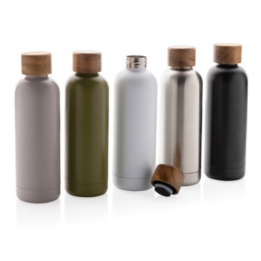 Logo trade promotional gifts picture of: Wood RCS certified recycled stainless steel vacuum bottle