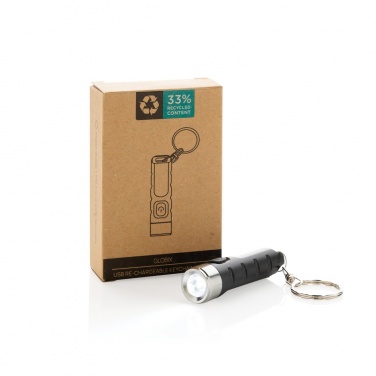 Logo trade business gift photo of: Globix RCS recycled plastic USB re-chargeable keychain torch