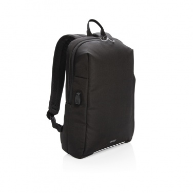 Logo trade promotional merchandise image of: Swiss Peak AWARE™ RFID and USB A laptop backpack