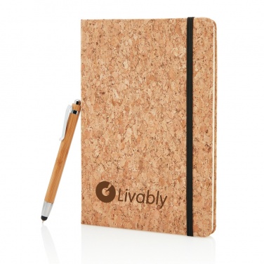 Logotrade promotional giveaway image of: A5 notebook with bamboo pen including stylus