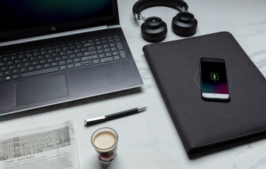 Logo trade promotional products image of: Air 5W wireless charging portfolio A4 w/ 5000 mAh powerbank