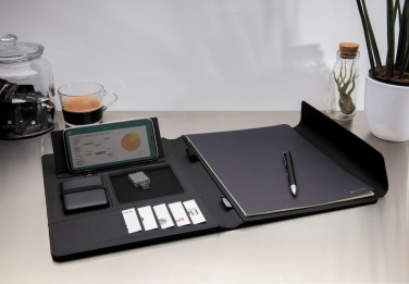 Logo trade promotional items image of: Fiko 5W wireless charging portfolio A4 with powerbank