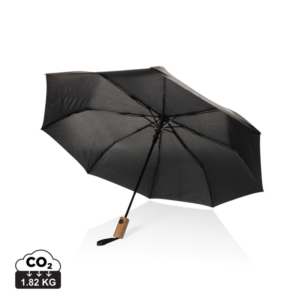 Logotrade advertising product picture of: Kaycey 21" AWARE™ RPET Acacia wood mini auto open umbrella
