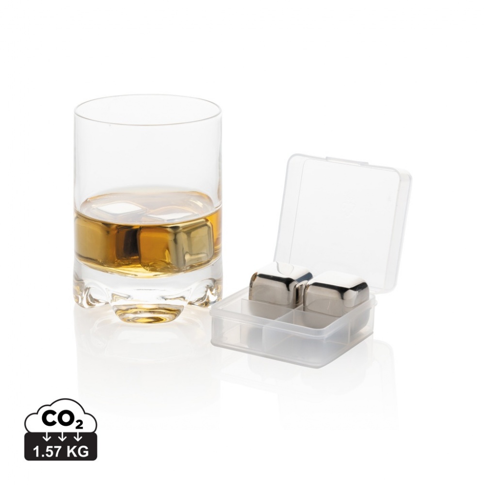 Logo trade promotional giveaways picture of: Re-usable stainless steel ice cubes 4pc