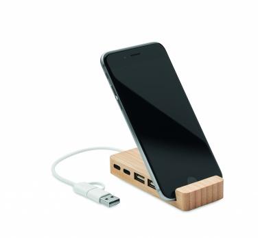 Logo trade promotional merchandise picture of: Bamboo USB 4 ports hub