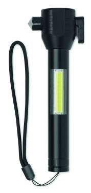 Logo trade promotional merchandise photo of: 3-in-1 aluminum flashlight with an emergency hammer and seatbelt cutter, customizable with printing