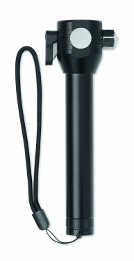 Logo trade promotional merchandise photo of: 3-in-1 aluminum flashlight with an emergency hammer and seatbelt cutter, customizable with printing