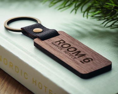 Logo trade advertising products image of: Key ring in walnut and PU Kokkola