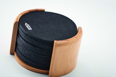 Logotrade promotional products photo of: RPET coasters in bamboo holder