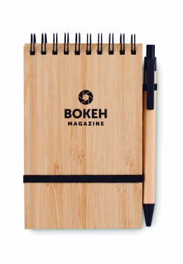 Logo trade promotional items image of: A6 bamboo notepad with pen SONORABAM