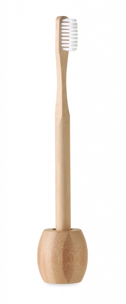Logo trade advertising products image of: Bamboo tooth brush with stand