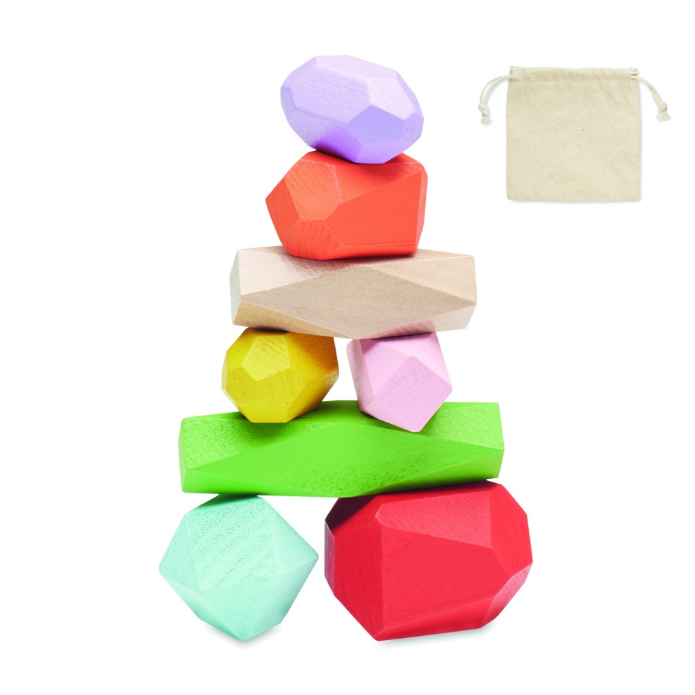 Logo trade promotional merchandise photo of: 8 stacking wood rocks in pouch