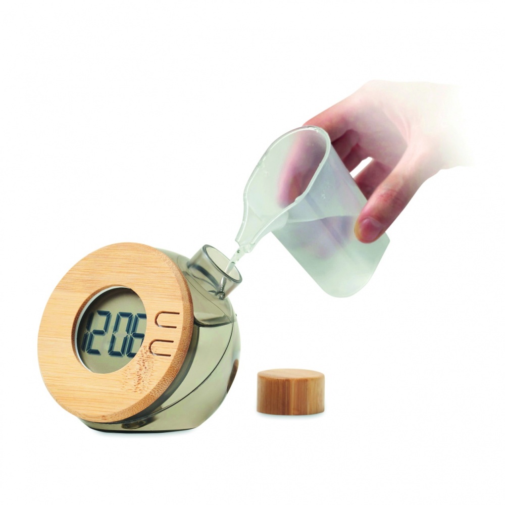 Logo trade corporate gift photo of: Water powered bamboo LCD clock