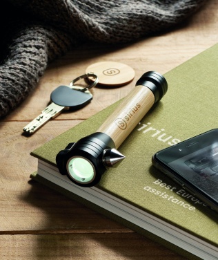 Logotrade advertising product image of: 3-in-1 bamboo flashlight with an emergency hammer and seatbelt cutter