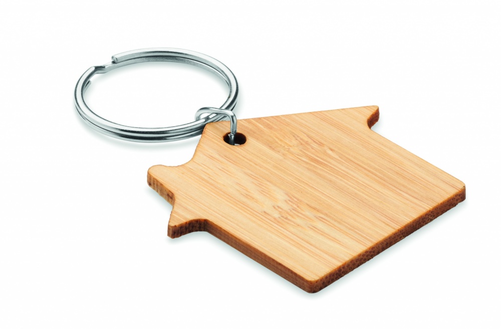 Logo trade promotional products picture of: House shaped bamboo key ring Järvenpää