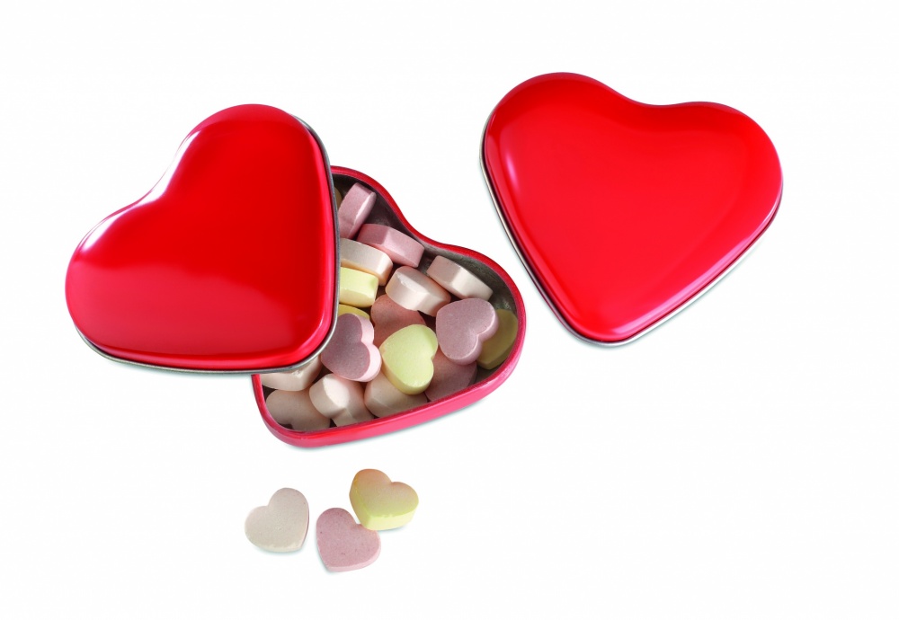Logo trade promotional merchandise photo of: Heart tin box with candies