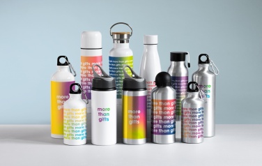 Logo trade promotional giveaway photo of: Single-walled 500 ml aluminum bottle with a PP cap and a silicone strap