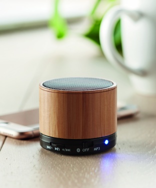 Logo trade corporate gifts picture of: Round Bamboo wireless speaker