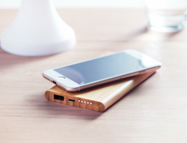 Logotrade advertising product image of: Wireless power bank in bamboo 6000mAh ARENA