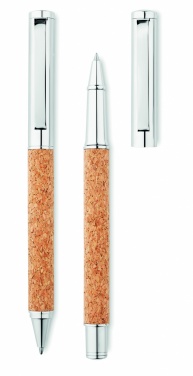 Logotrade corporate gift image of: Metal Ball pen set in cork box