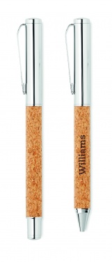 Logo trade corporate gift photo of: Metal Ball pen set in cork box